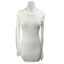 Boohoo White Ribbed Knit Crew Neck Long Sleeve Sweater Mini Bodycon Dress Size S