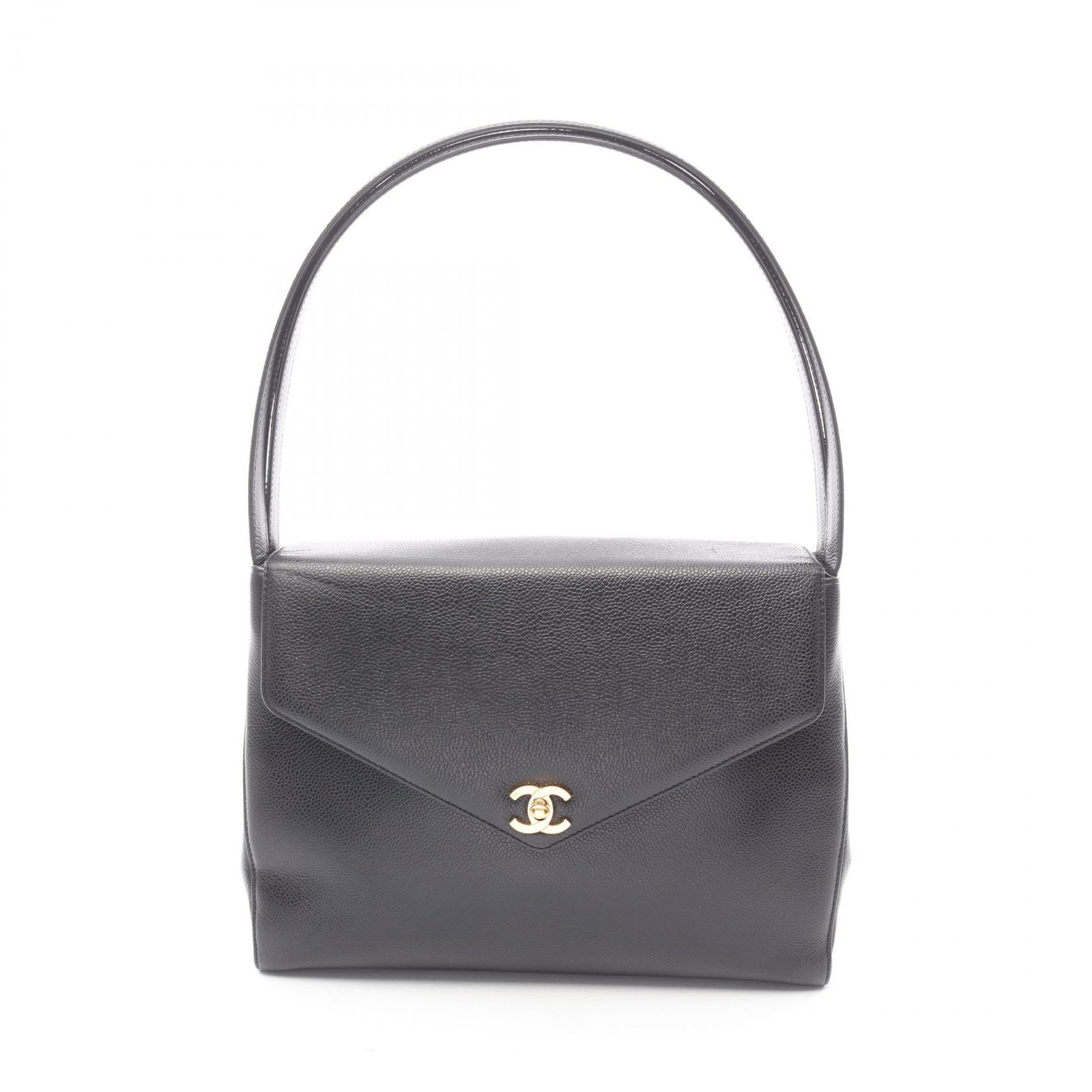 CHANEL Shoulder Bag Grained Calfskin leather Black Used Women GHW