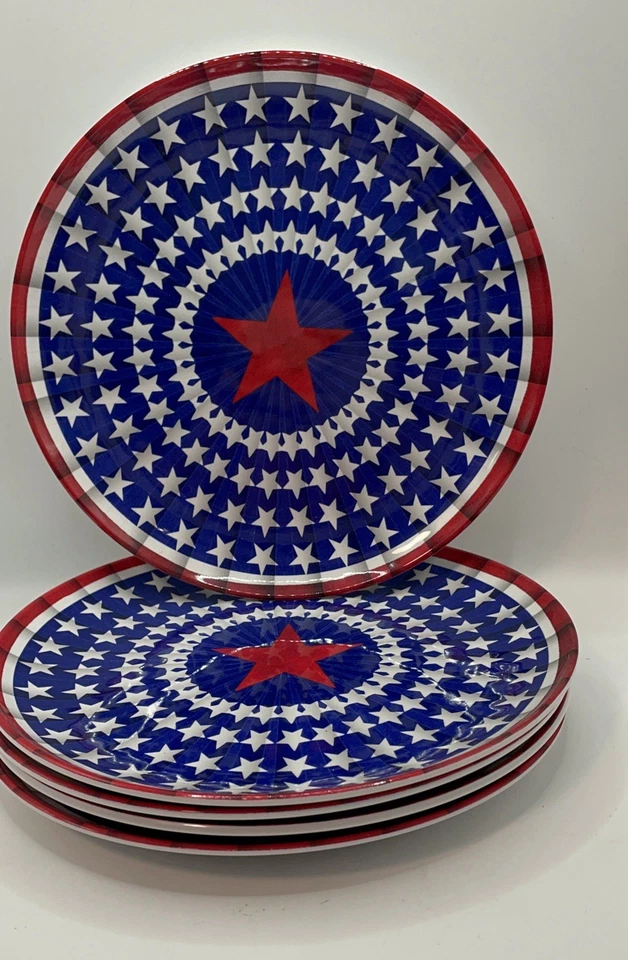 Sur la 桌 红色 白色和蓝色 7.25 英寸 4 沙拉盘 爱国之星 三聚氰胺 — 第 2/4 张图片