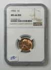 1955 1c Lincoln Wheat Cent Penny NGC MS66 RD ** BB8131