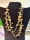 VINTAGE MIRIAM HASKELL NECKLACE CREAM W/SHELLS OLD CLASP SIGNED GOLD TONE- 39 IN