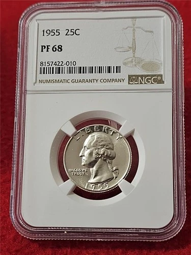 1955 PROOF WASHINGTON SILVER QUARTER   NGC PF 68    NO SPOTS     #T0559