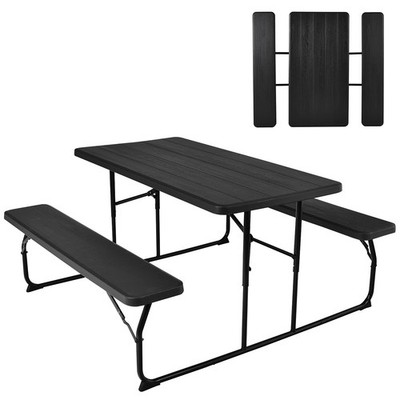 Folding Picnic Table and Bench Set w/Wood Grain for Adults, Indoor & Outdoor ...