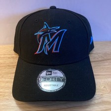 NWT MIAMI MARLINS New Era 9FORTY Black MLB Adjustable Strapback Hat OSFM
