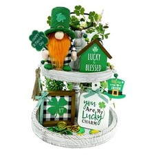St. Patrick's Day Decor Set 5pcs Gnome Tiered Tray Decor Shamrock Wood Signs