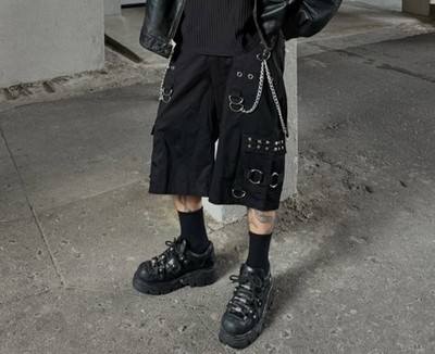 Vintage Avantgarde Mercy Cyber Goth Punk Shorts Ketten Träger Schnallen D-Rin...