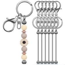 6 Pcs Beadable Keychain Bars Bulk for Beads DIY Blank Keychain Metal Beaded