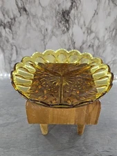 1960's Anchor Hocking Three Sectioned Scalloped Rimmed Honey Gold Relish Dish