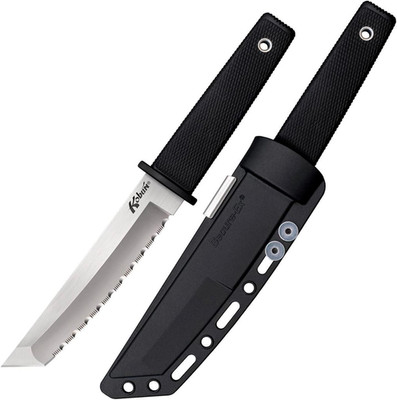 Kobun Serrated 5.5'' Japanese AUS8A Stainless Steel American Tanto Shape Fixed Bl