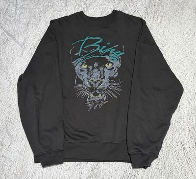 Anine Bing Kenny Panther Sweatshirt Black Crewneck Pullover Size M