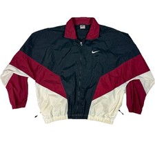 Vintage Nike Jacket Size L 90s Black Maroon Ivory Front Back Swoosh Mesh Lined
