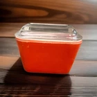 Vintage Red Refrigerator Glass Dish Pyrex 1950s Storage Or Butter Dish,  4” x 3
