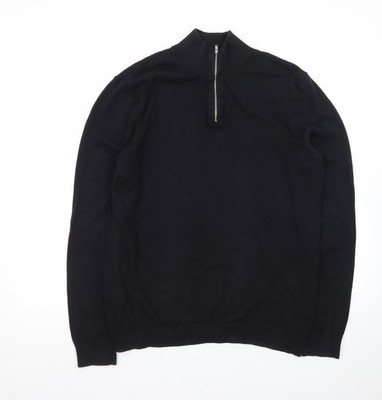 Topman Herrenpullover schwarz XL 1/2-Reißverschluss hochgeschlossen Baumwolle