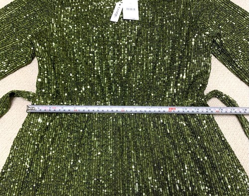 New Women’s George Green Sequin Long Sleeve Belted Mini Party Dress Size 12 - Picture 11 of 11