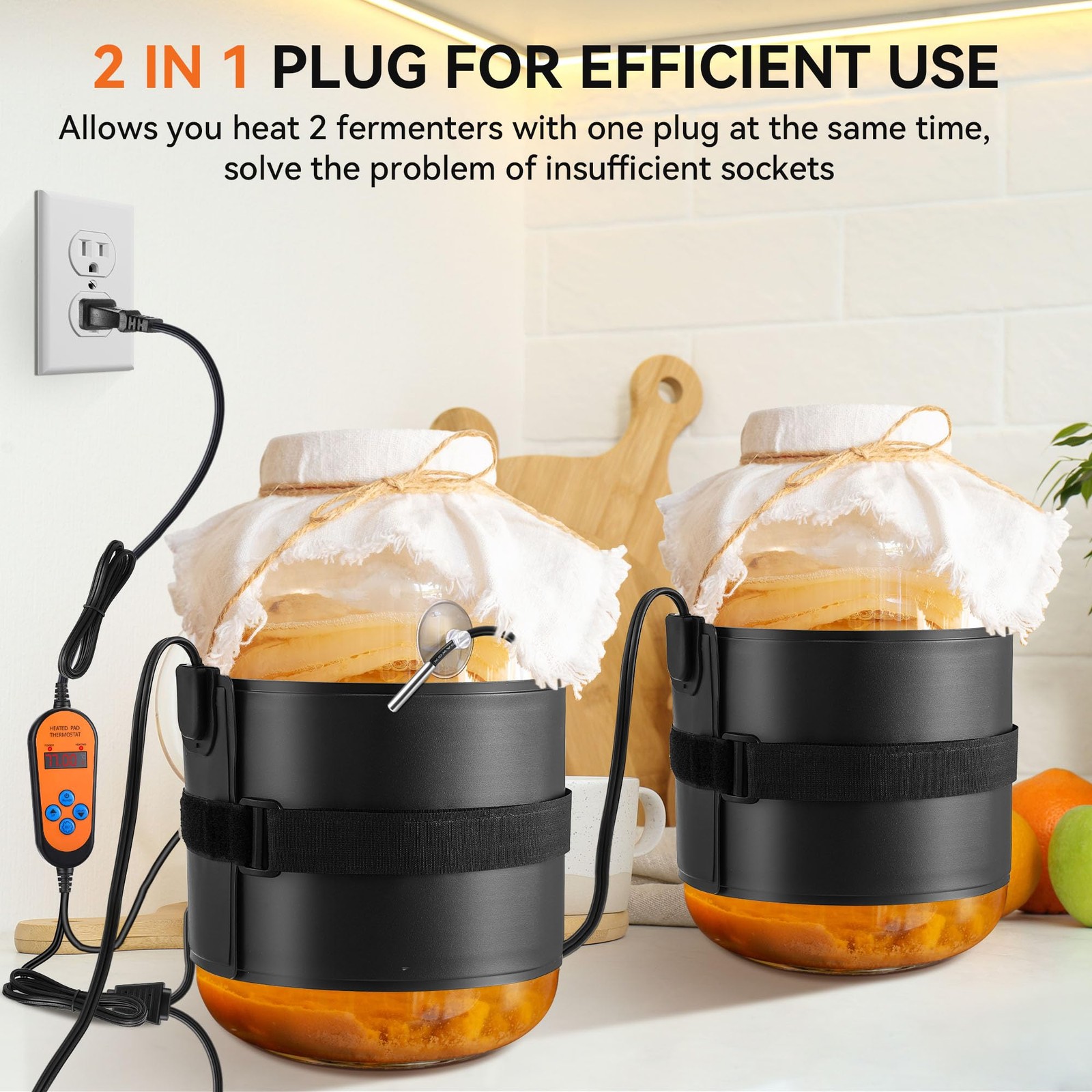 2 Pack Kombucha Heating Pad with 2 in 1 Plug, Kombucha Heating Wrap with Digi...