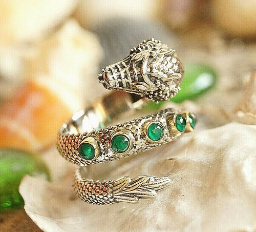 925er Silber Ring Drache Schlange 57 58 59 60 61 Smaragd Grün Mega Massiv Gotic - Bild 2 von 11