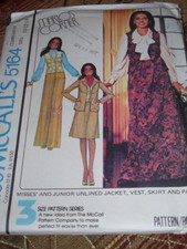   1976 McCALL'S 5164-LADIES VEST-TWO LENGTH SKIRT-JACKET-PANTS PATTERN 10-14 FF