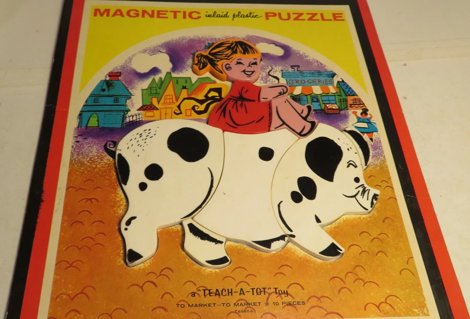 Vintage Rare Playskool Inlaid Plastic Magnetic Puzzle Complete To Market Pig 7pc - Image 4 of 4