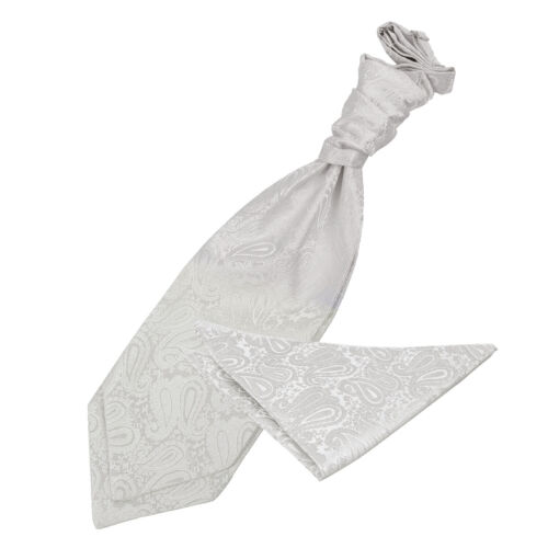 Ivory Woven Floral Paisley Wedding Mens Cravat Handkerchief Set by DQT - Afbeelding 1 van 2