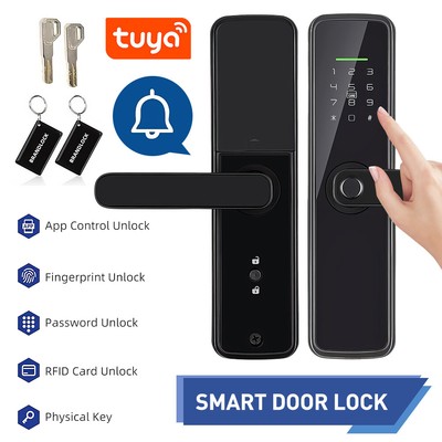 Keyless Entry Smart Door Lock+Handle Fingerprint Deadbolt App Password Auto Lock