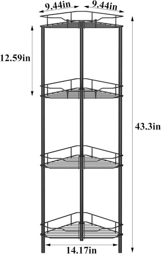 4 Tier Floor Standing Corner Shower Caddy Organizer Shelf with Hooks, Bathroom S - Picture 2 of 3