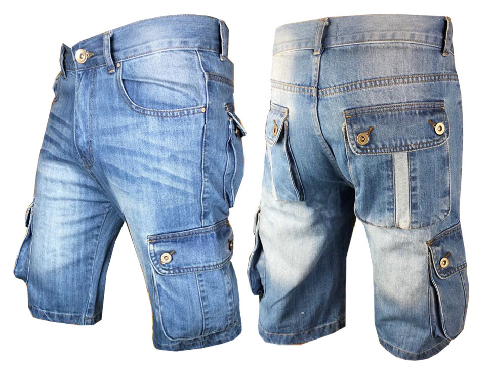 Mens Shorts Denim Jean Short Summer Raw Combat Casual Cargo