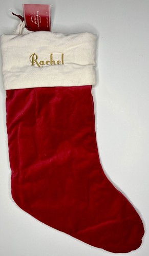 POTTERY BARN CLASSIC VELVET CHRISTMAS STOCKING *RACHEL* RED IVORY NEW MEDIUM NWT