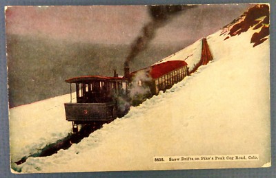 Vintage Postcard SNOW DRIFT PIKE'S PEAK COG ROAD RR TRAIN COLORADO photo USA CO
