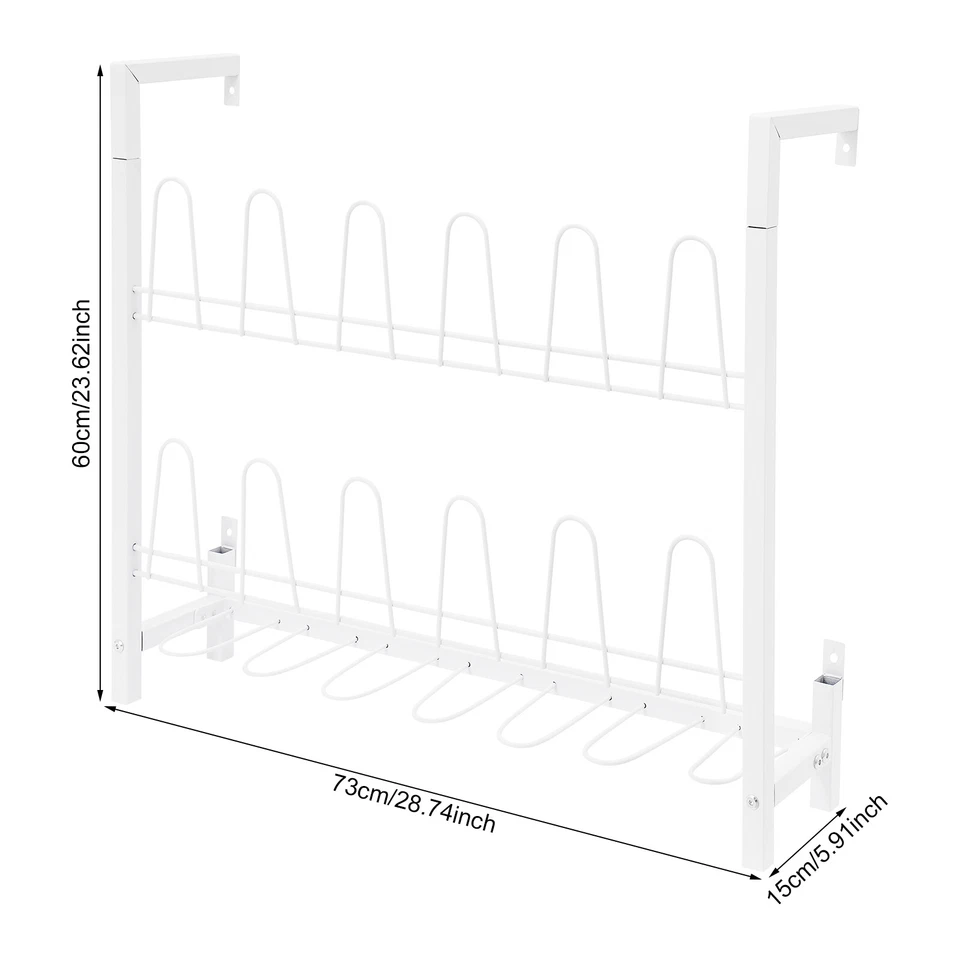 Zapatero montado en la pared de 3 niveles, organizador de zapatos colgante de alambre de metal blanco Foto 3 de 4