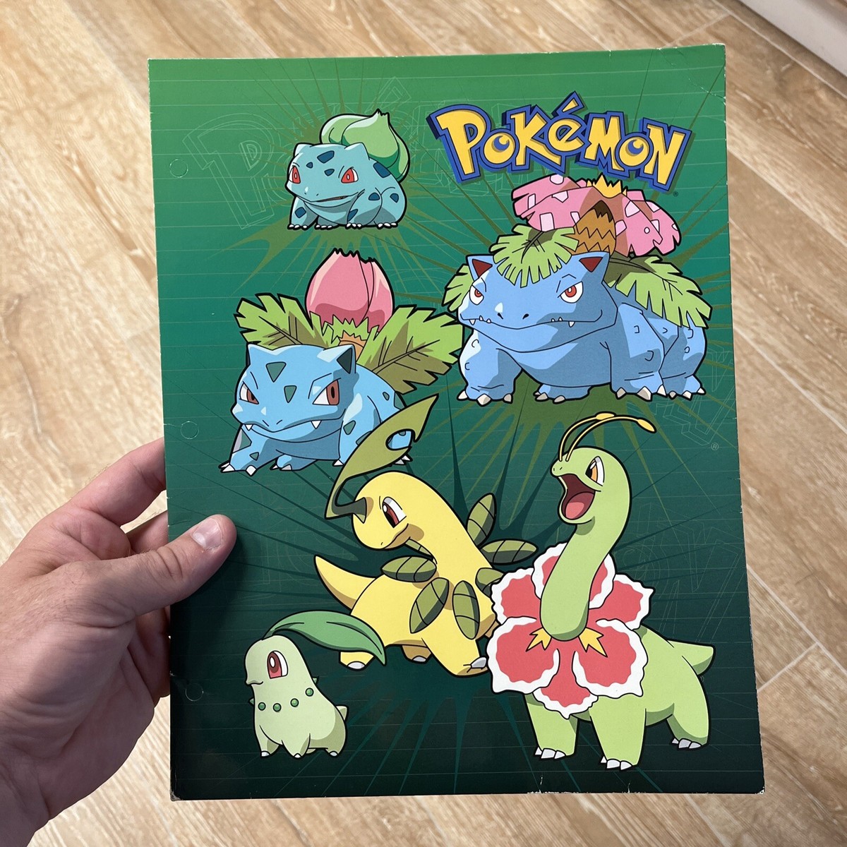 2002 Pokemon 3 Hole Binder Folder Official Nintendo Grass Elements