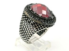 Handmade Men's 925 Sterling Silver Ring Size 11.5 Red Garnet