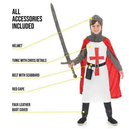 Детский костюм рыцаря крестоносца S — XL средневековый лорд плащ туника для Хэллоуина для мальчиков - Изображение 2 из 4