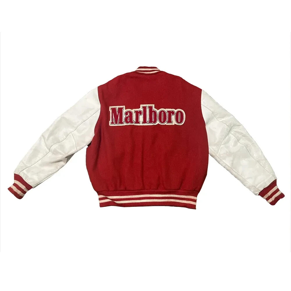 Letterman 80's Marlboro Racing Red and White Varsity Jacket