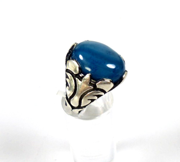Very Nice Solid 925 Silver Blue Agate Ring Size 61 - image 2