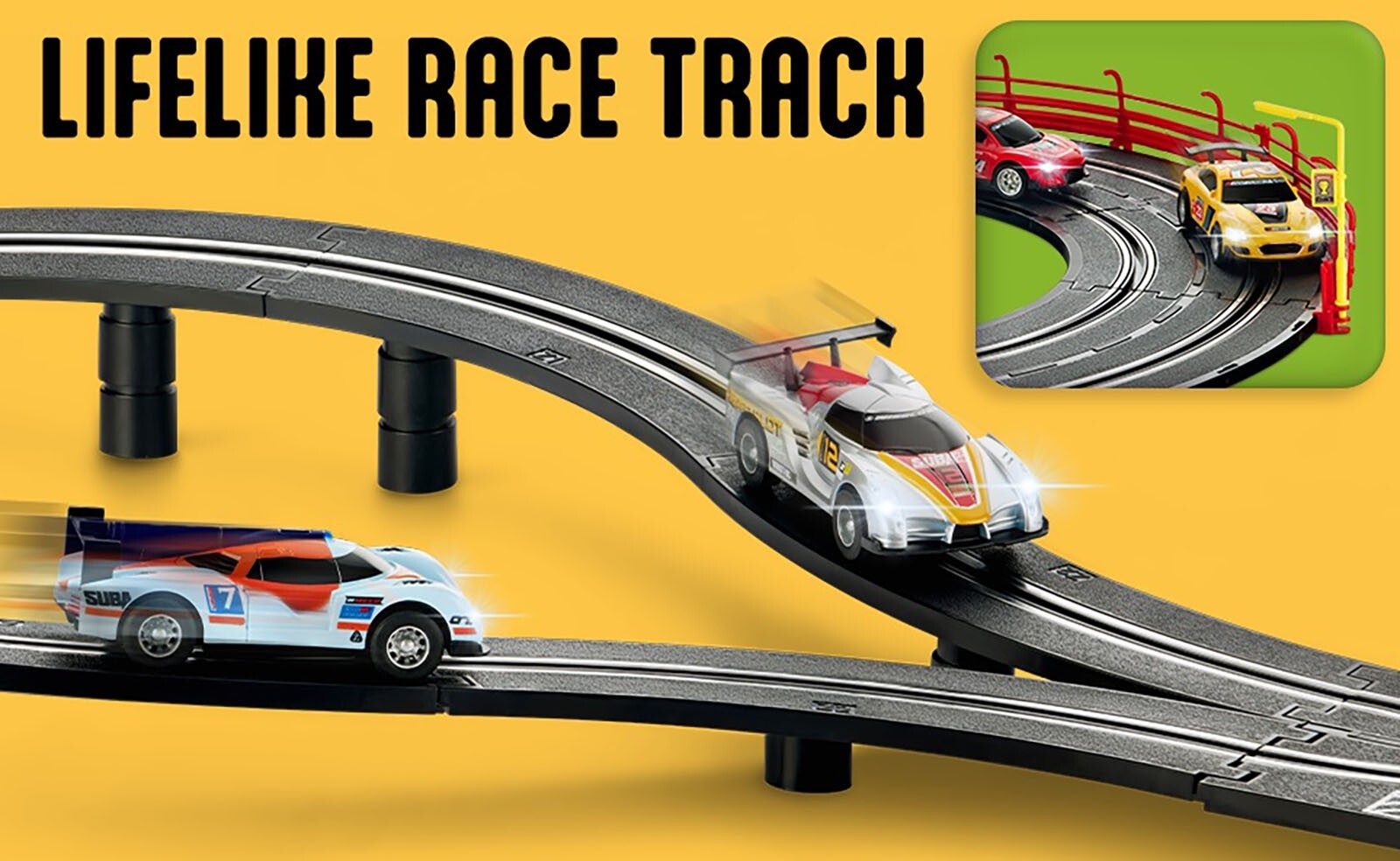 Growsly Electric Cars Race Track Set with 4 High-Speed Slot Cars Dual Racing  Game Lap Counter Circular Overpass Track for 4-12 Years Old Kids 