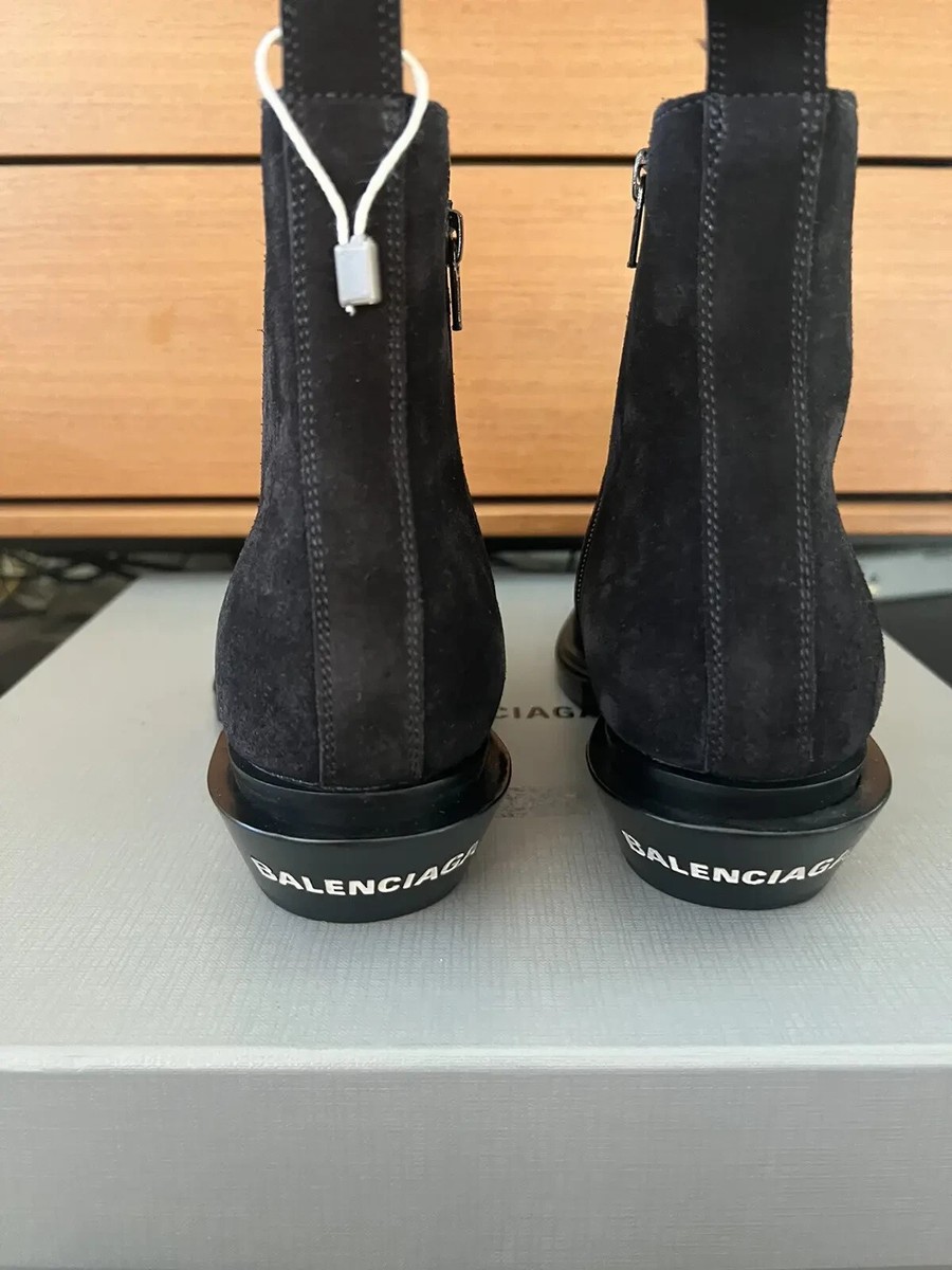 Balenciaga Black Suede Santiag Bootie L40, Size 38.5 Made in 