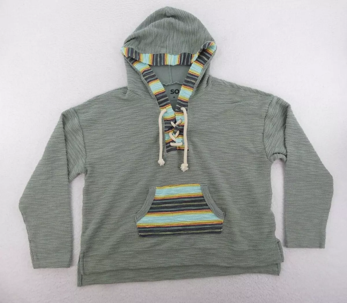 SO Hoodie Womens Medium Juniors Green Drawstring Textured