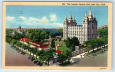 The Temple Square - SALT LAKE CITY Utah Linen Postcard