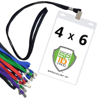 10 Pack- 4X6 Inch Extra Large Credential & Badge Holders with Lanyards ( 4 x 6 )