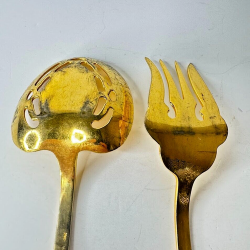 Vintage Italy Gold Pierced Serving Spoon and Fork Set - Picture 5 of 6
