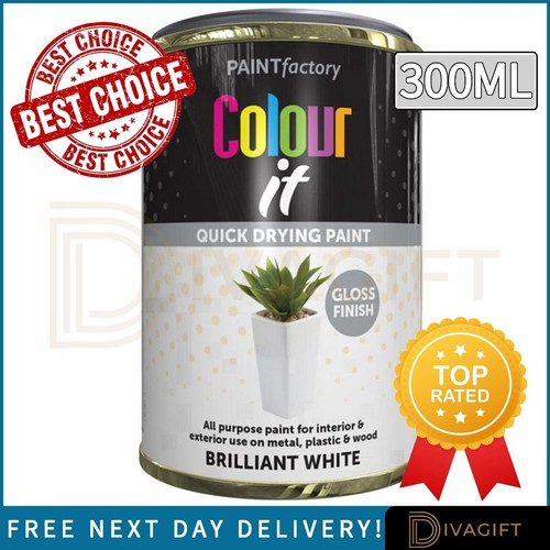 300ML BRILLIANT WHITE GLOSS FINISH PAINT QUICK DRYING INTERIOR EXTERIOR