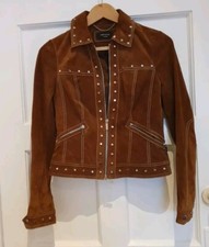  Karen Millen The Atelier Tan Suede Leather Stud Detail Jacket Uk Size 10