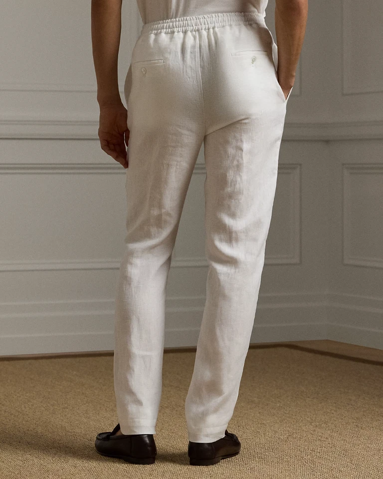 Pantalones Ralph Lauren Etiqueta Púrpura Seda Lino Blanco 34 Cintura PVP £580 UK Foto 3 de 4