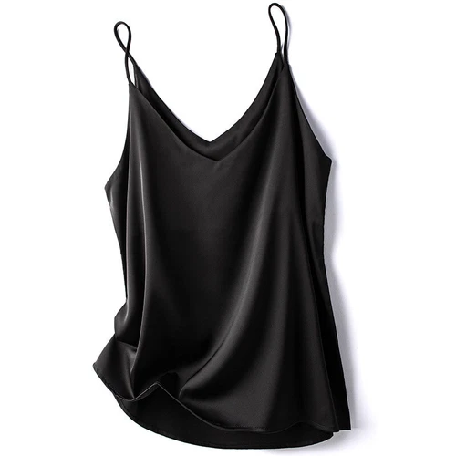 Damen Satin Seide Camisole Tank Top Träger V-Ausschnitt Träger Unterhemd Freizeit Basic Top - Bild 21 von 36
