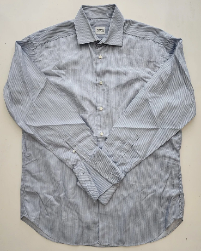 Armani Collezioni. Camisa de vestir a rayas para hombre. Hecho en Túnez. 15,5 39 cm Foto 2 de 4