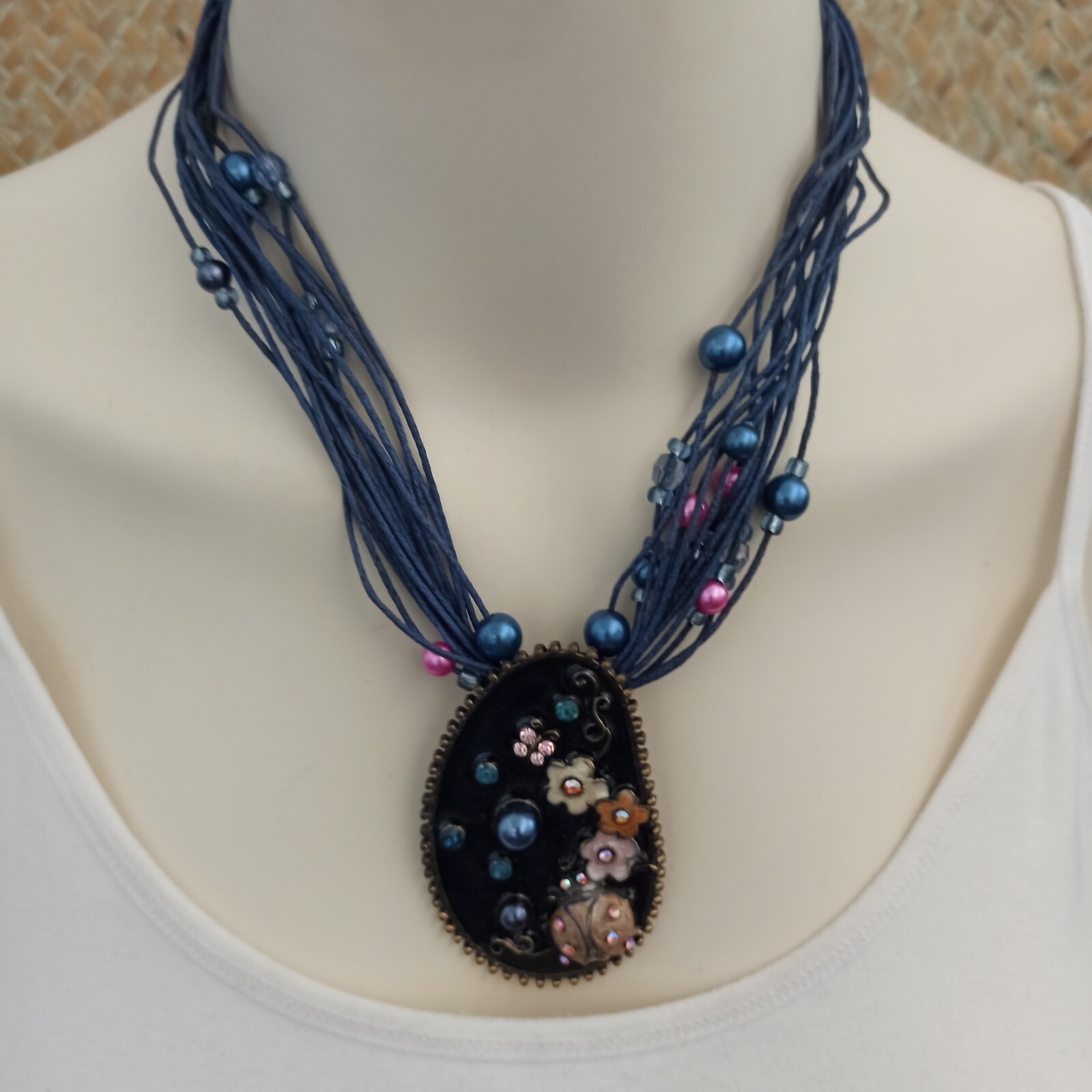 Statement Multi Strand Necklace Enamel Amorphic P… - image 2
