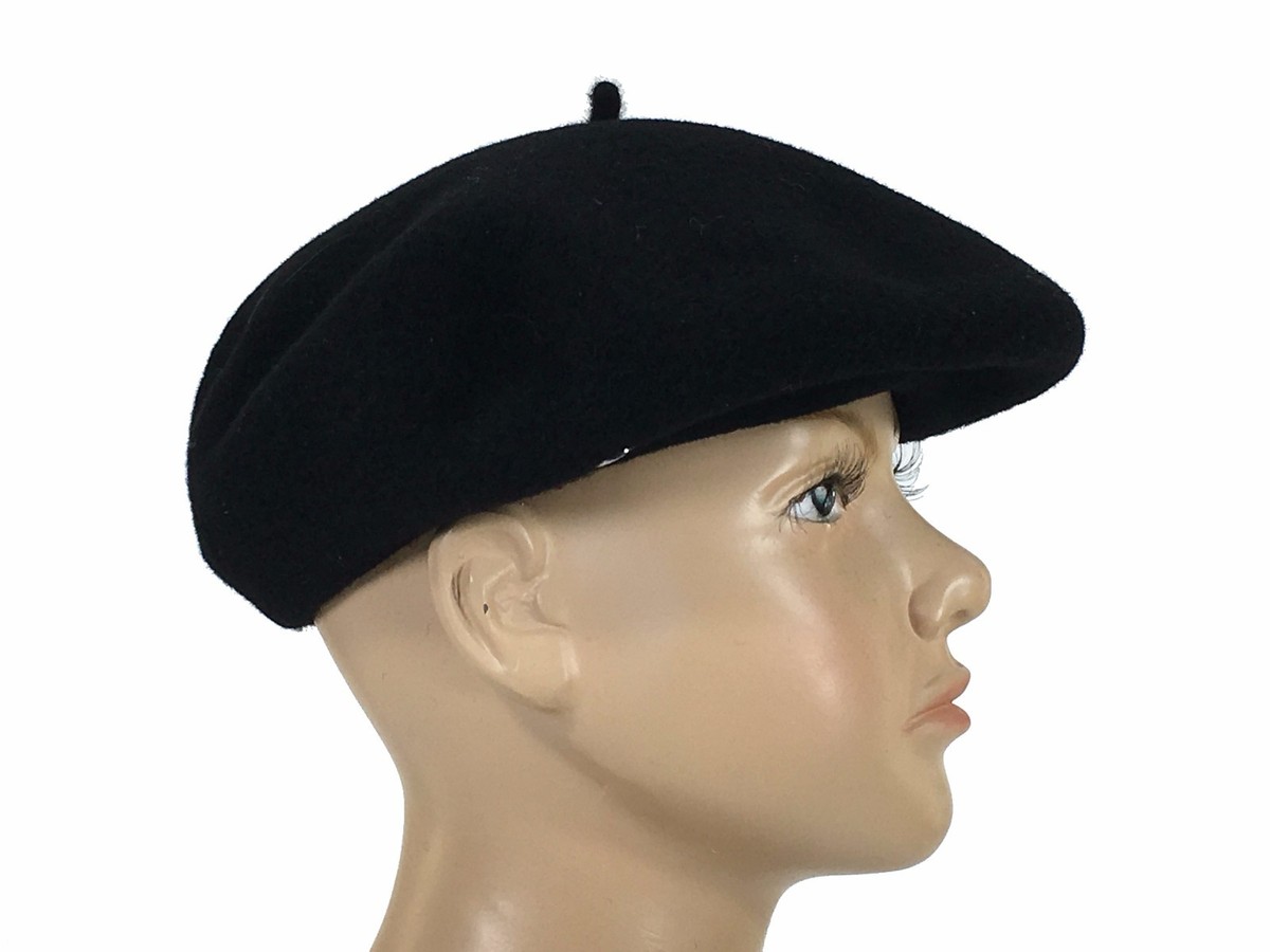 Children 100% Wool Beret Basque Hat Black Made In France 6 1/4 By