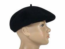 Children 100 Wool Beret Basque Hat Black Made In France 6 1/4 By Laulhere