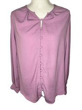 Nine West Women's Medium Lilac Purple Button Front Balloon Sleeve Tunic EUC