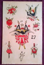 TED INMAN TATTOO LEGEND - ORIGINAL VINTAGE 1960s HAND PAINTED TATTOO FLASH SHEET